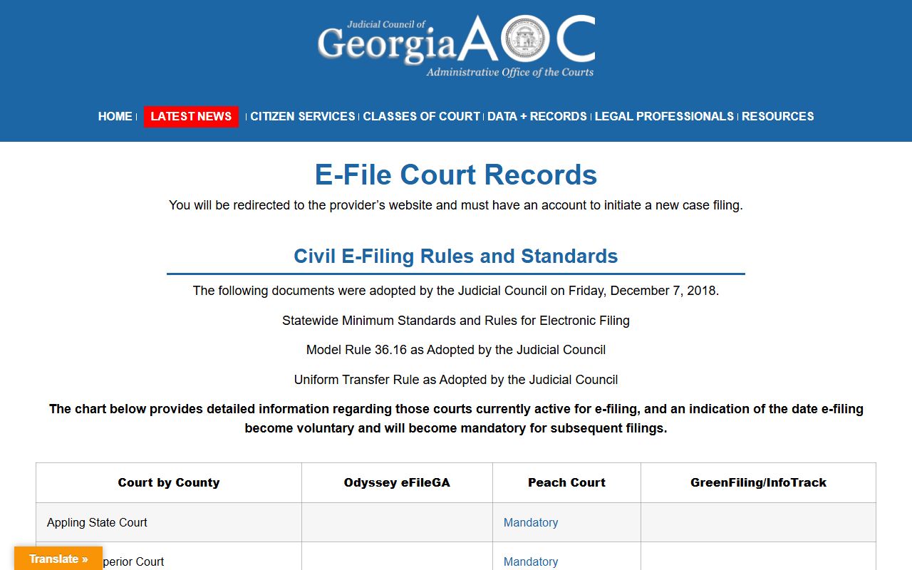 Ben Hill County Clerk of Superior Court records Georgia e-file court list