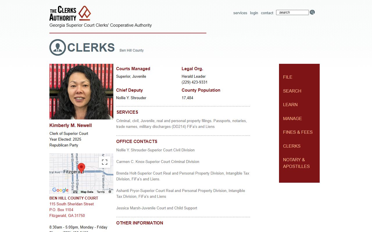 Ben Hill County Clerk of Superior Court records GSCCCA profile
