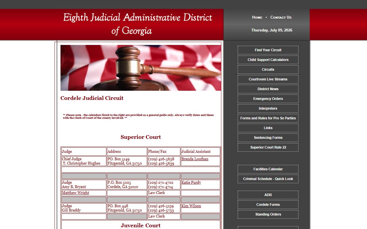 Ben Hill County court dockets Cordele Judicial Circuit calendar warning