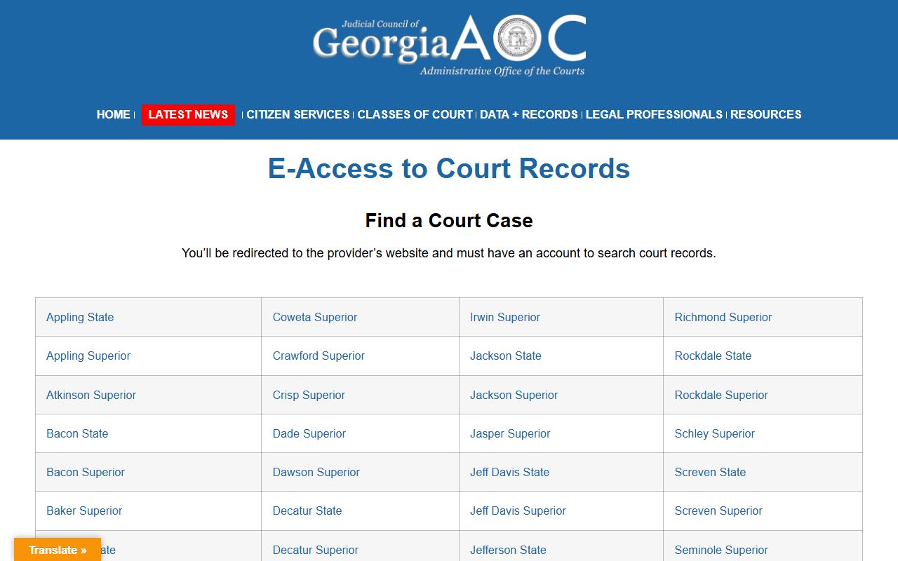 Ben Hill County court records Georgia e-access provider list