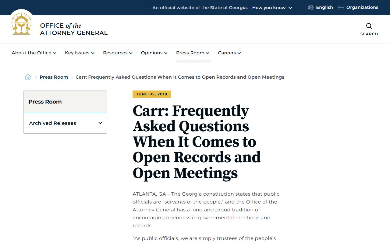 Ben Hill County court records Georgia Attorney General open-government FAQ
