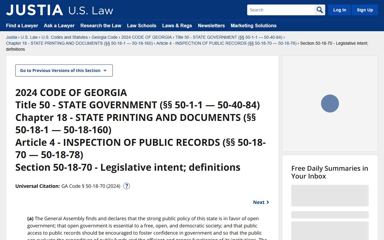 Ben Hill County court records O.C.G.A. 50-18-70 public access policy