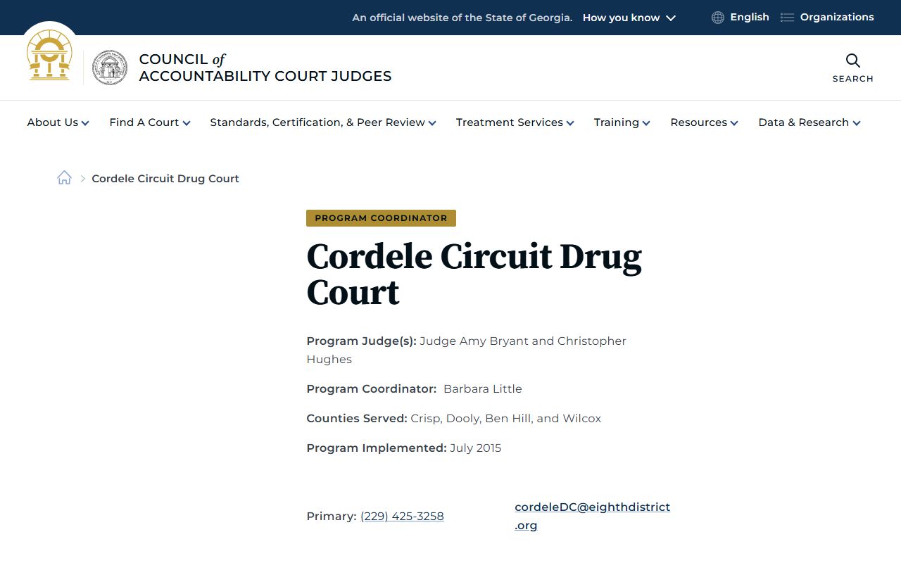 Ben Hill County criminal court records Cordele Circuit Drug Court