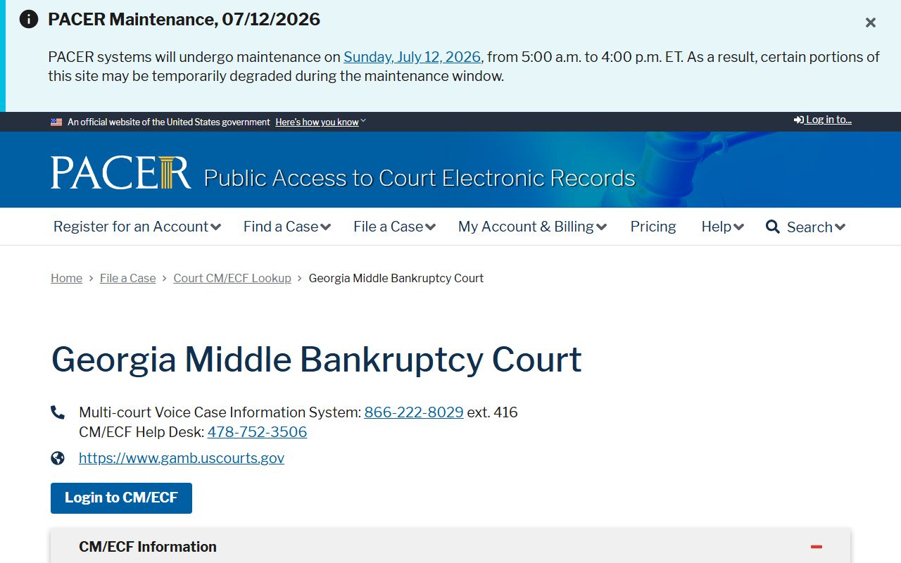 Ben Hill County Superior Court PACER Georgia Middle Bankruptcy lookup