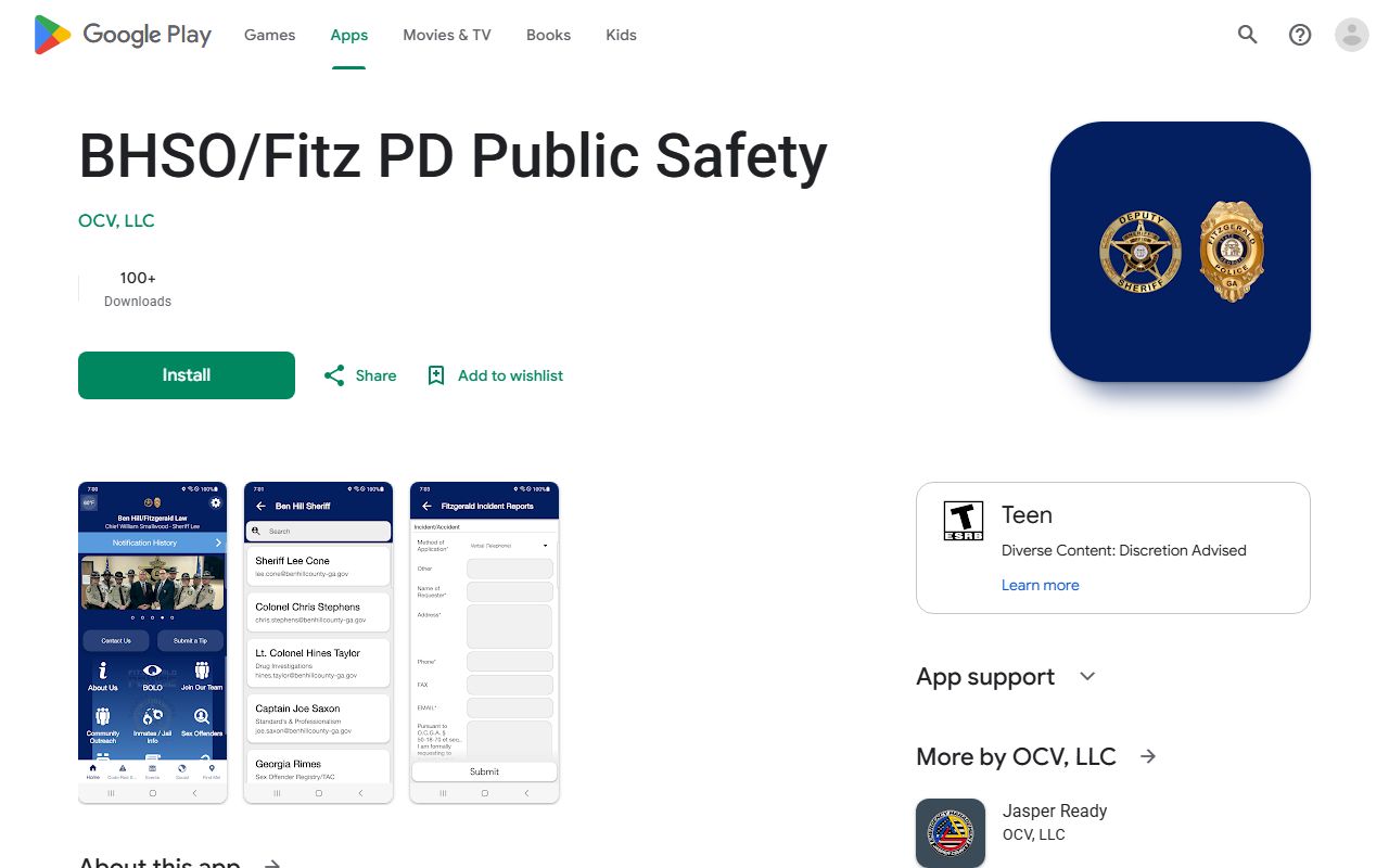 Ben Hill County inmate records BHSO and Fitzgerald Police public safety app