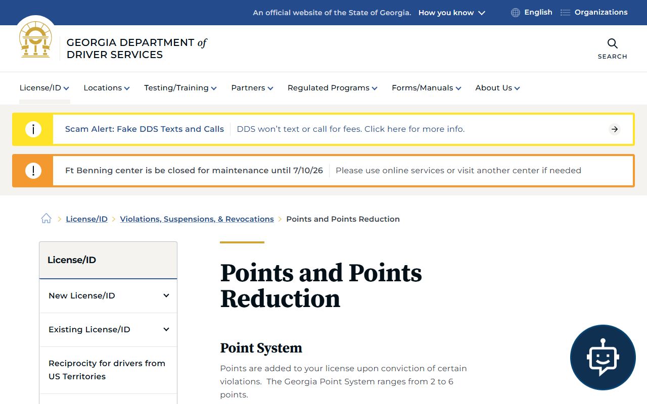 Ben Hill County traffic court records DDS points and suspension rules