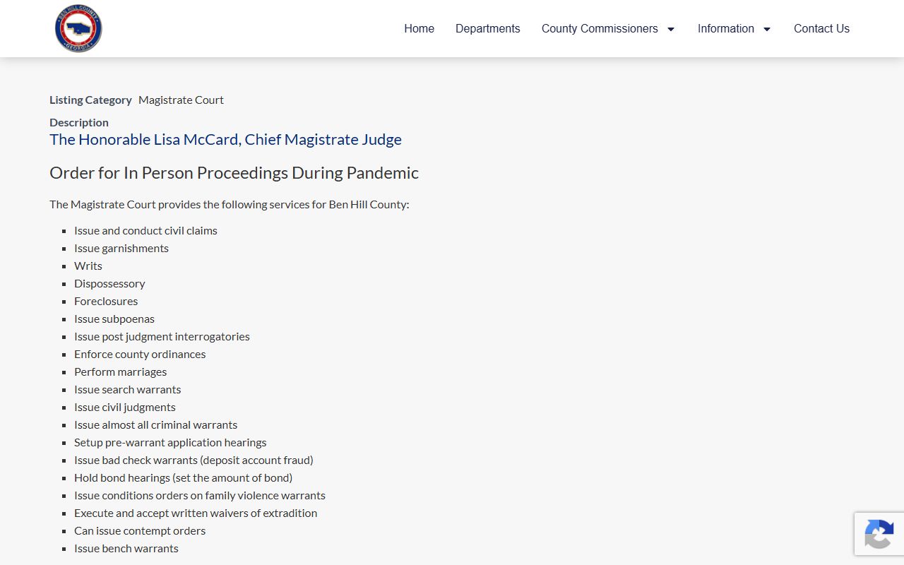 Ben Hill County warrant search Magistrate Court source